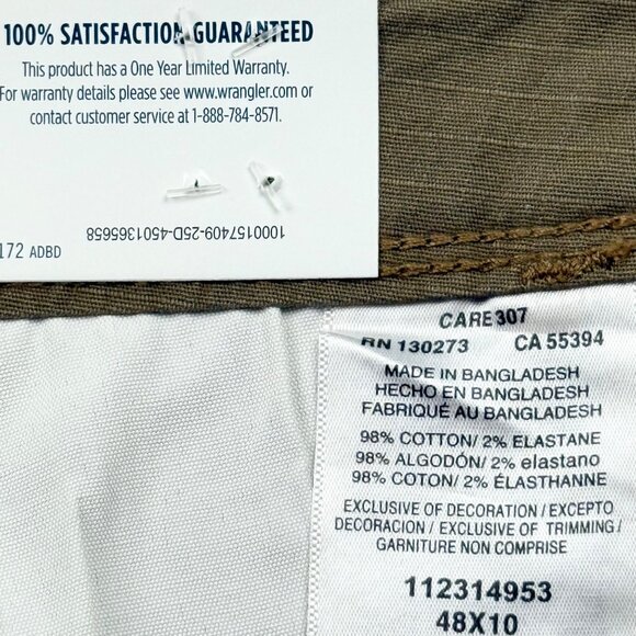 Wrangler Men's Relaxed Fit Low Stretch Brown Cargo Shorts Size 48 Inseam 10" NWT - Picture 7 of 11